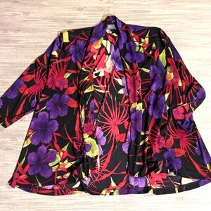 Additions By Chicos Purple Black Floral Cascading Stretch Cardigan | Size 3 (XL)